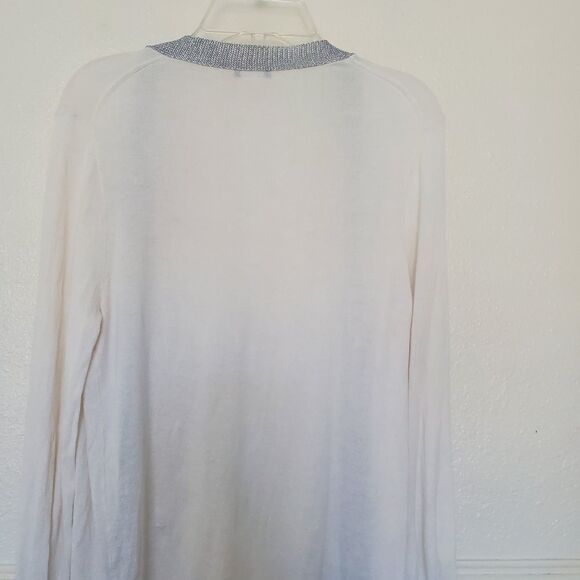 J. Crew Cardigan Size M Ivory With Silver Trim Button Closure Pima Cotton Wool - Picture 11 of 14